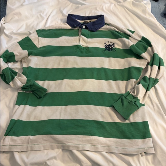 Polo Ralph Lauren Other - Polo by Ralph Lauren Green & White Striped Rugby with Navy Embroidered Crest